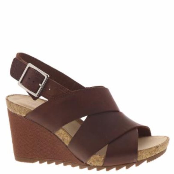 Clarks Womens Flex Sand Leather Heeled Wedges - Picture 1 of 8